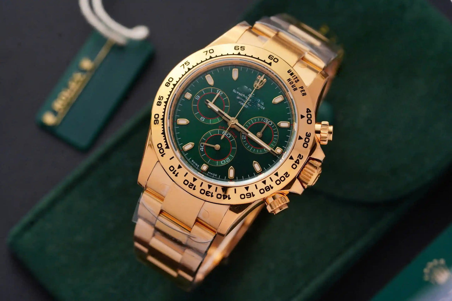 Full Gold Green Dial Chronograph Automatic Men's Watch