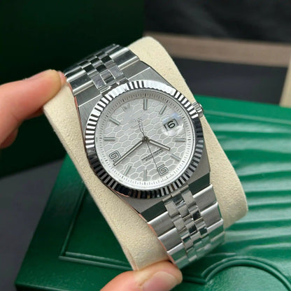 Men's Automatic Mechanical Watch With Honeycomb White Dial