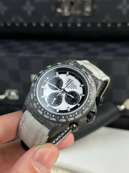 Carbon Fiber Chronograph Watch with Panda Dial