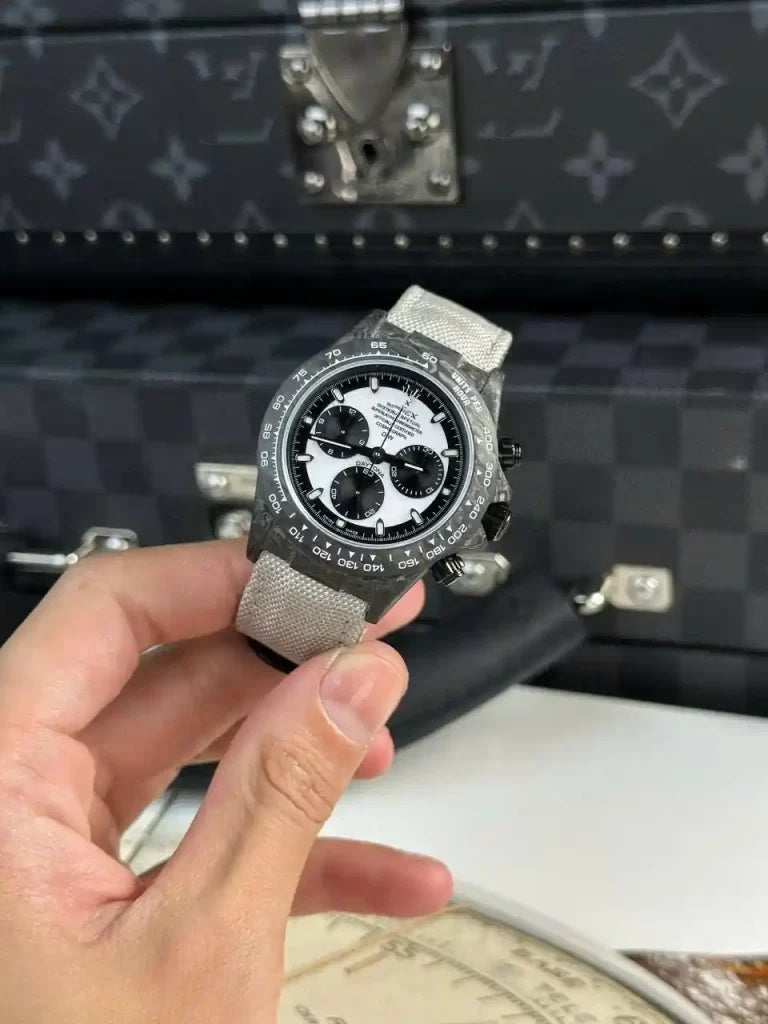 Carbon Fiber Chronograph Watch with Panda Dial