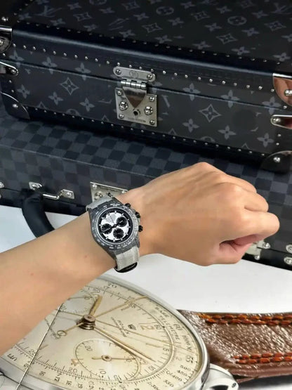 Carbon Fiber Chronograph Watch with Panda Dial