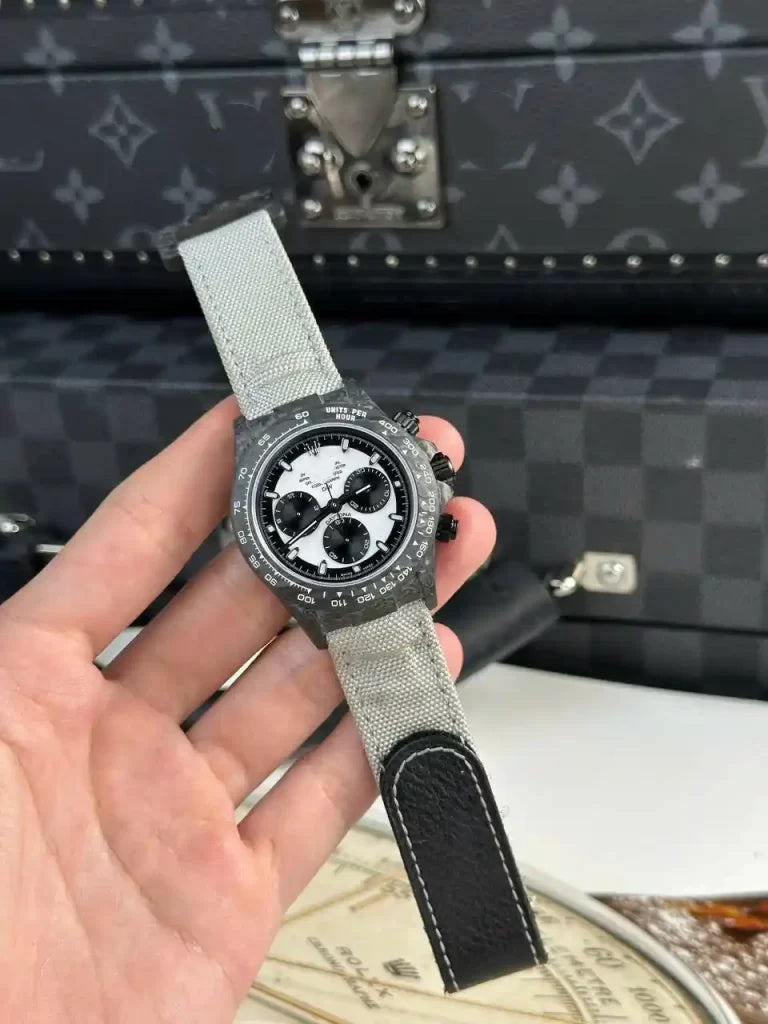 Carbon Fiber Chronograph Watch with Panda Dial