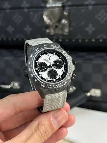 Carbon Fiber Chronograph Watch with Panda Dial