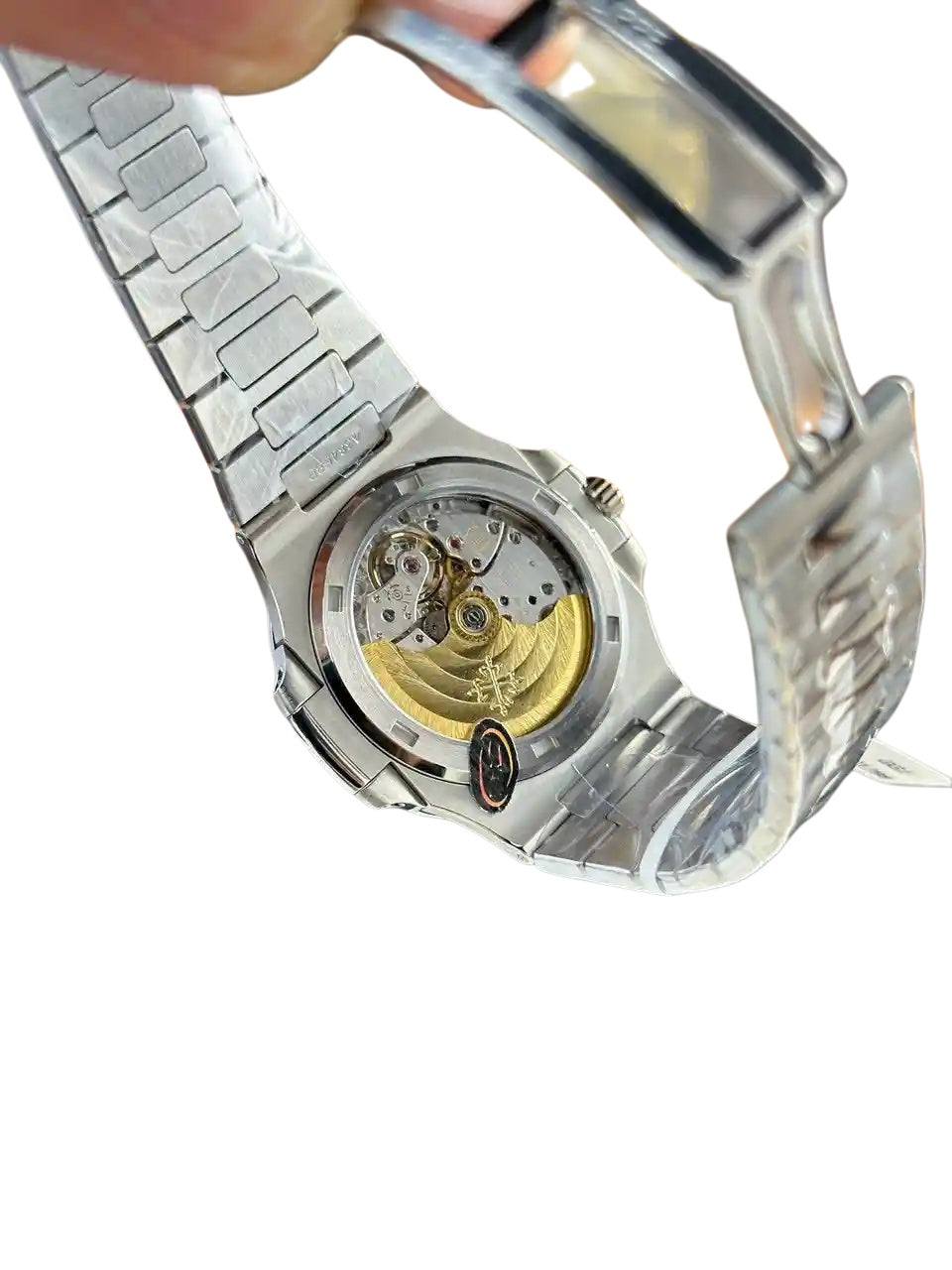 Sport Casual Automatic Mechanical Watch, Diamond-Bezel Green Dial Men's Steel Band Wristwatch, Luxury Waterproof Nautilus-Style Timepiece