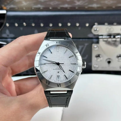 Octagonal Roman Bezel Automatic Mechanical Watch for Men, Meteorite Dial with Crocodile Grain Leather Strap