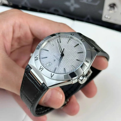 Octagonal Roman Bezel Automatic Mechanical Watch for Men, Meteorite Dial with Crocodile Grain Leather Strap
