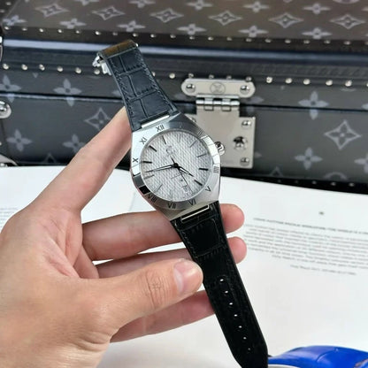 Octagonal Roman Bezel Automatic Mechanical Watch for Men, Meteorite Dial with Crocodile Grain Leather Strap